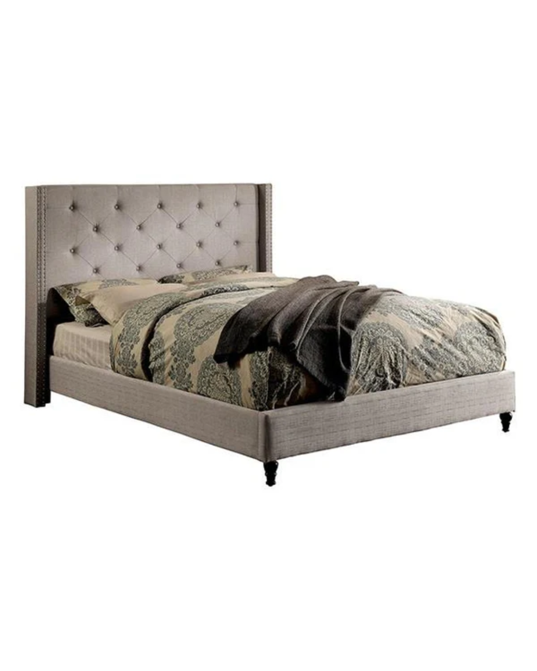 FURNITURE OF AMERICA ANABELLE UPHOLSTERED BED FRAME QUEEN GREY