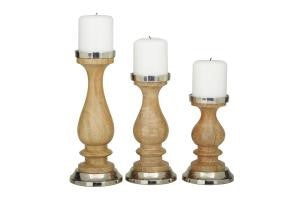 ALUM WD CANDLE HOLDER S/3 12", 10", 8"H 74352