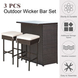 SUNCROWN OUTDOOR BAR SET 3-PIECE BROWN WICKER PATIO SET FPL-BA799-BG