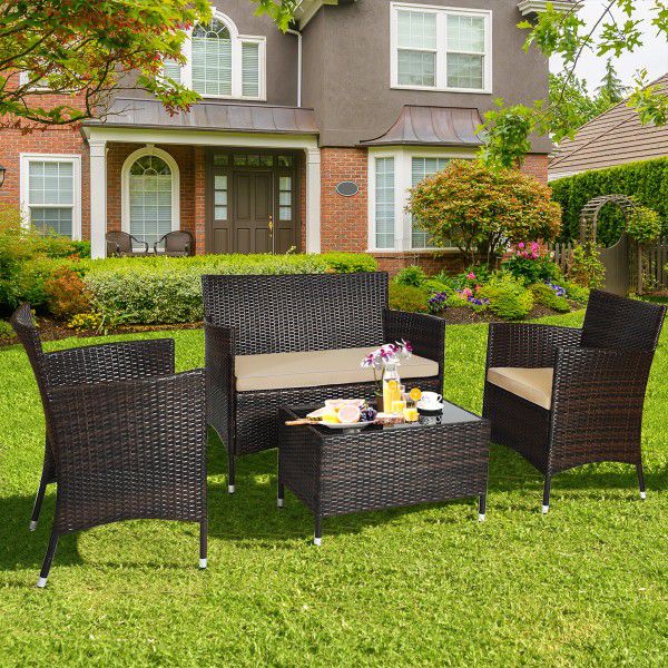 FDW BROWN 4-PIECE CONVERSATIONAL PATIO SET FPL-7861-BK