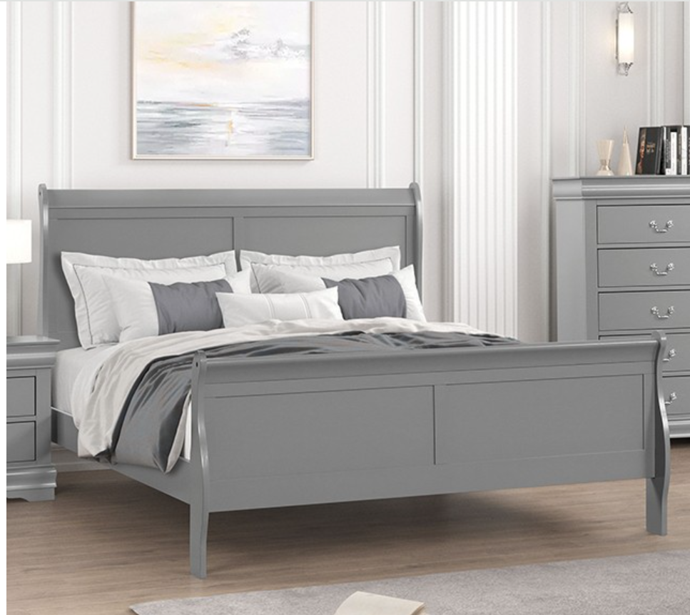 QUEEN BED FRAME GREY LOUIS PHILIPPE III (24-P175) SLATS HB FB RAILS