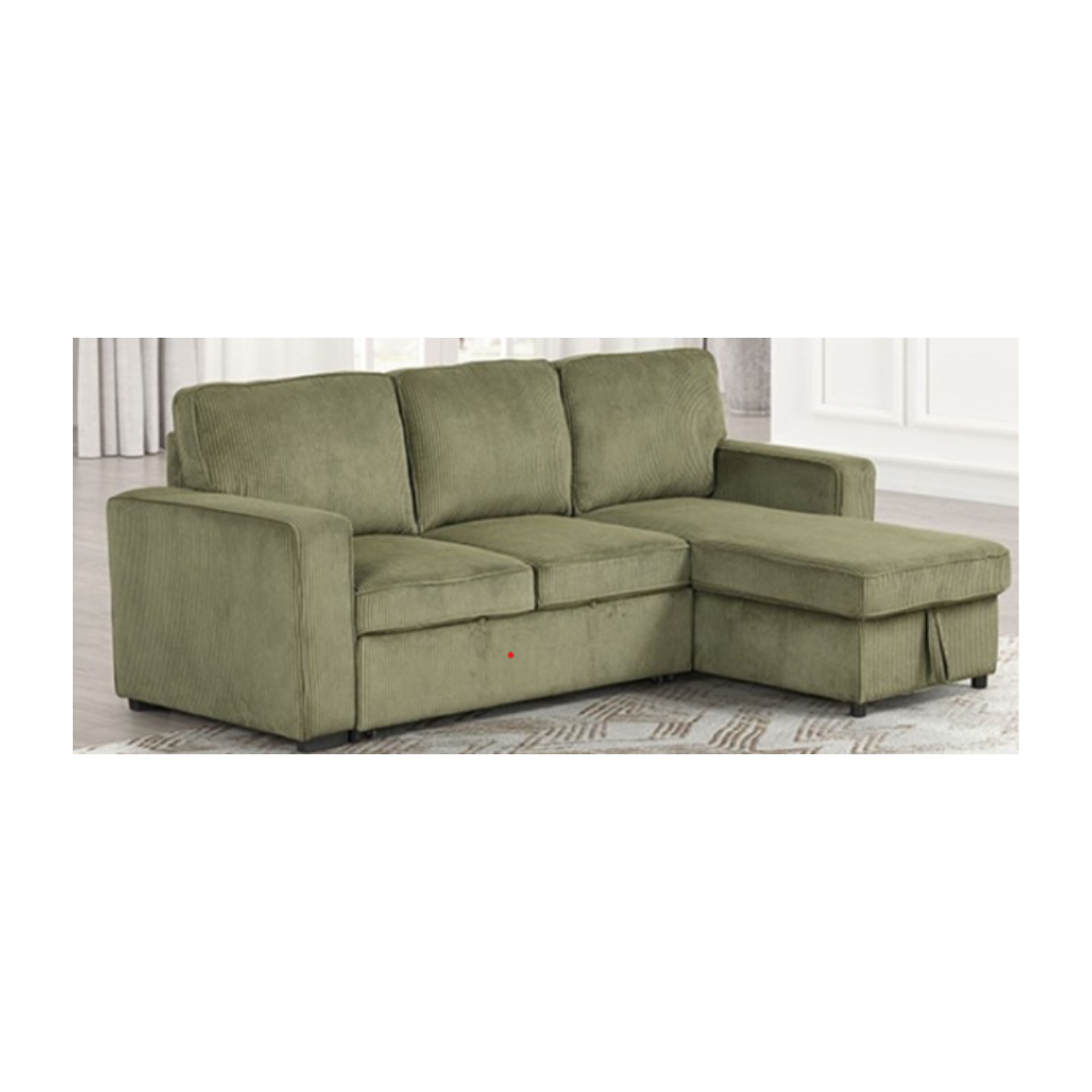 SLEEPER PULL OUT SECTIONAL REVERSIBLE CHAISE WITH STORAGE GREEN YVES (24-P827)