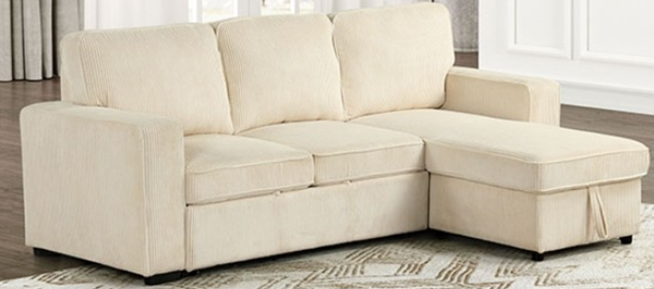 SLEEPER PULL OUT SECTIONAL REVERSIBLE CHAISE WITH STORAGE BEIGE YVES (24-P827)