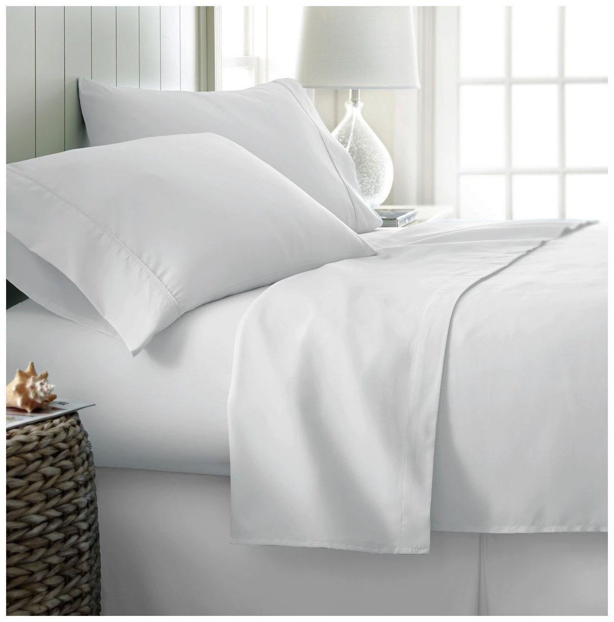 iENJOY HOME FULL ULTRA SOFT SOLID WHITE 4 PIECE BED SHEET SET 813538020125